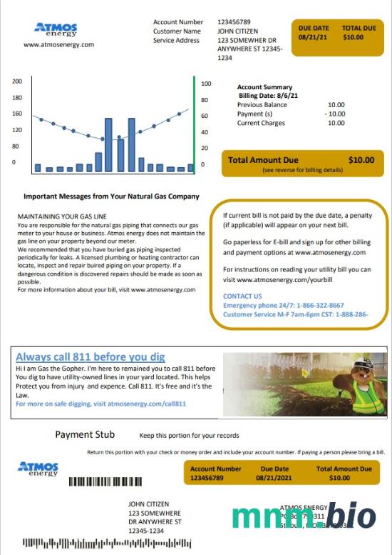 USA Virginia Atmos Energy rachunek za media szablon w formacie Word i PDF